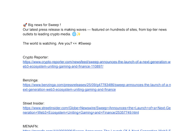 provide crypto promotion with a press release on top crypto sites